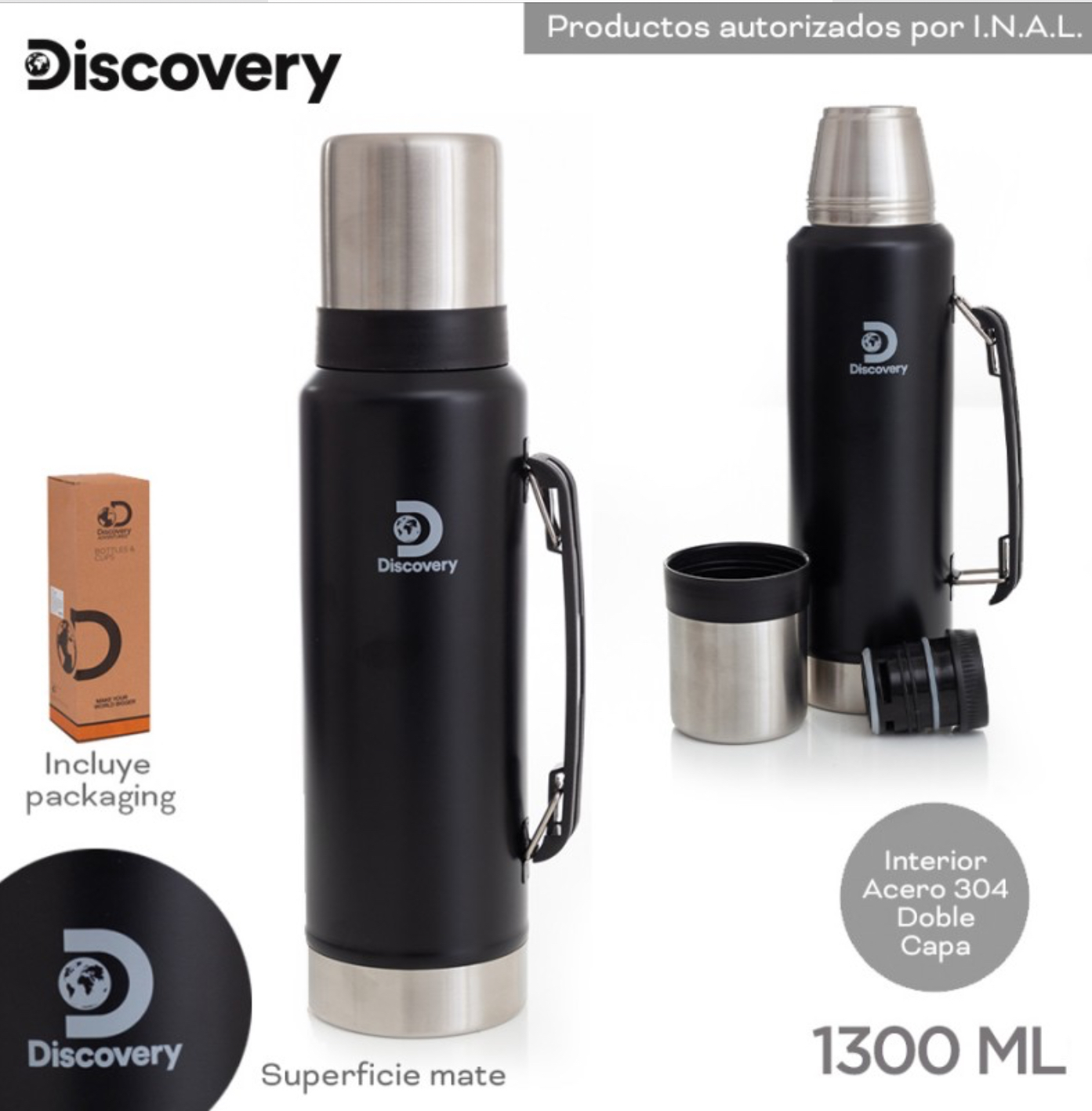 TERMO DISCOVERY 1,3 LITROS ACERO INOXIDABLE